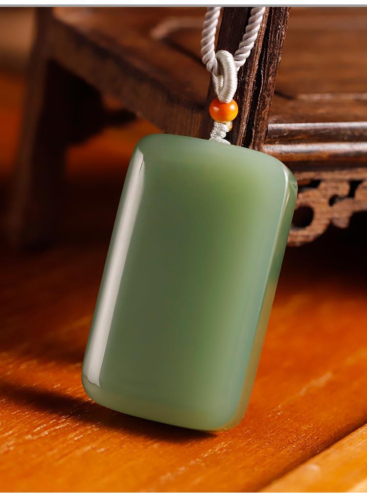 博皓定制和田玉青玉平安无事牌鸭蛋青粉青素牌女款玉坠玉佩礼物天然