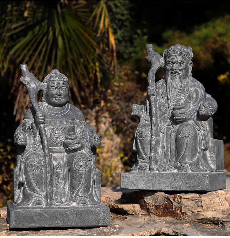 可狄石雕土地公土地婆神像摆件石头佛像平安土地公公婆婆祭拜青石福德