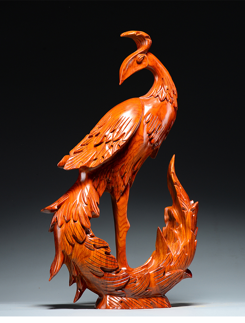 杞记花梨木雕刻凤凰摆件实木质吉祥家居装饰品红木工艺品新婚新居送礼