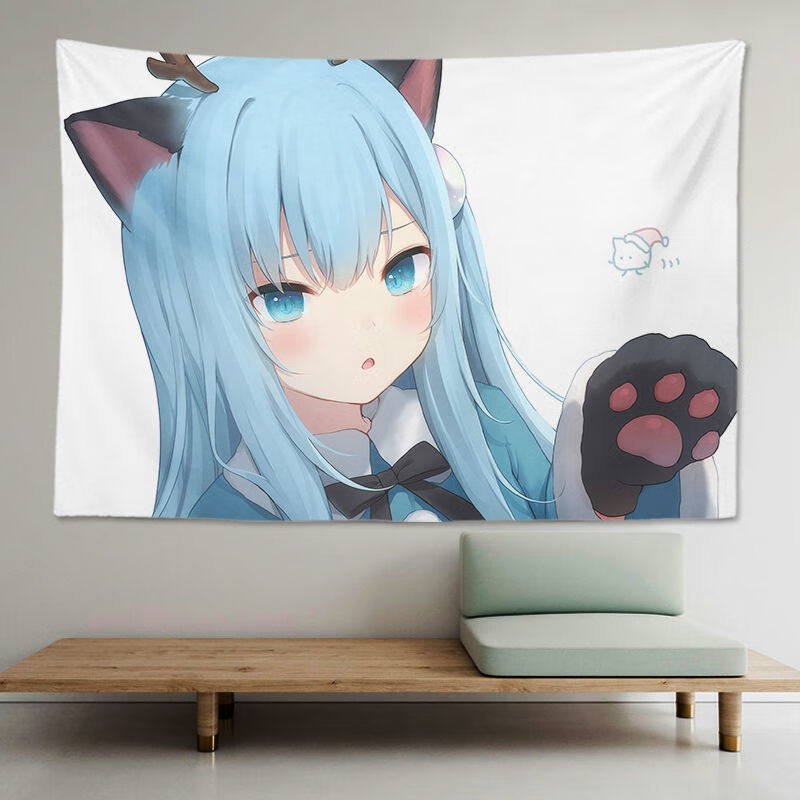 猫羽雫背景布甘城老师挂布猫耳孩猫娘动漫挂毯学生宿舍抖音网红猫羽 