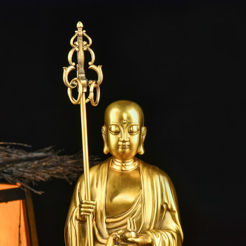 vakada地藏王佛像九华山地藏王菩萨铜像法杖地藏王雕像客厅摆件 3