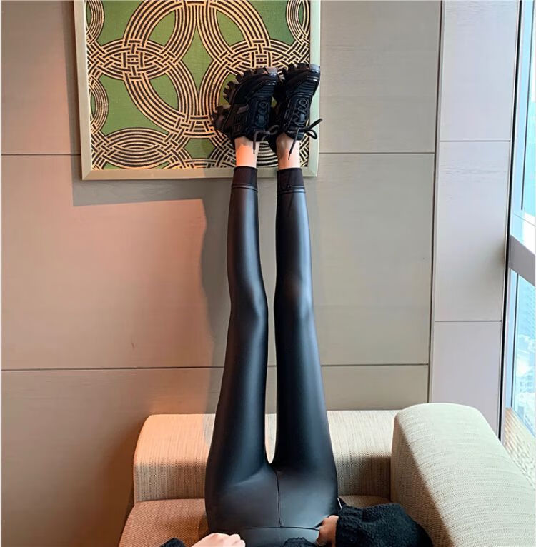 工厂直供恒源祥鲨鱼皮裤加绒黑色皮女秋外穿秋冬女秋款高腰哑光鲨