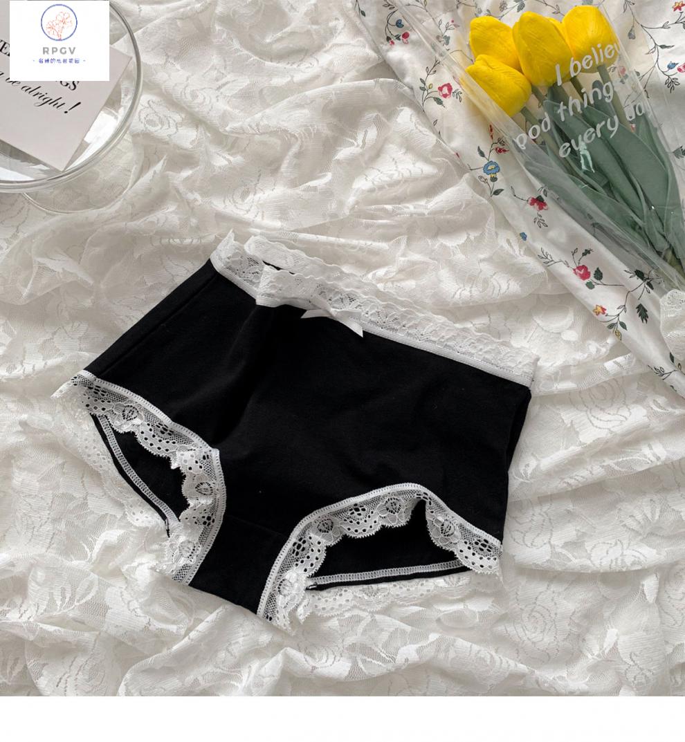 rpgv@jk黑色萝莉~少女日系可爱内裤女网纱性感蕾丝边中腰三角裤z 夹心