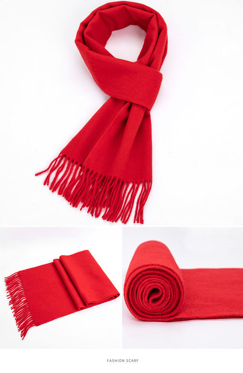 红围巾年会100仿羊毛围巾本命年中国红围脖男女年会大红色披肩两用纯