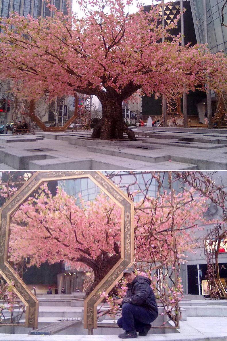 商场酒店grc水泥包柱仿真古桃花树dp点大型仿真植物假樱花树装饰 浅灰
