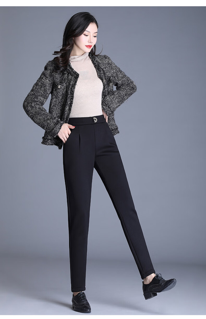 加绒职业高腰西装裤女加厚黑色小西裤子宽松长裤女秋冬黑色加绒29xl