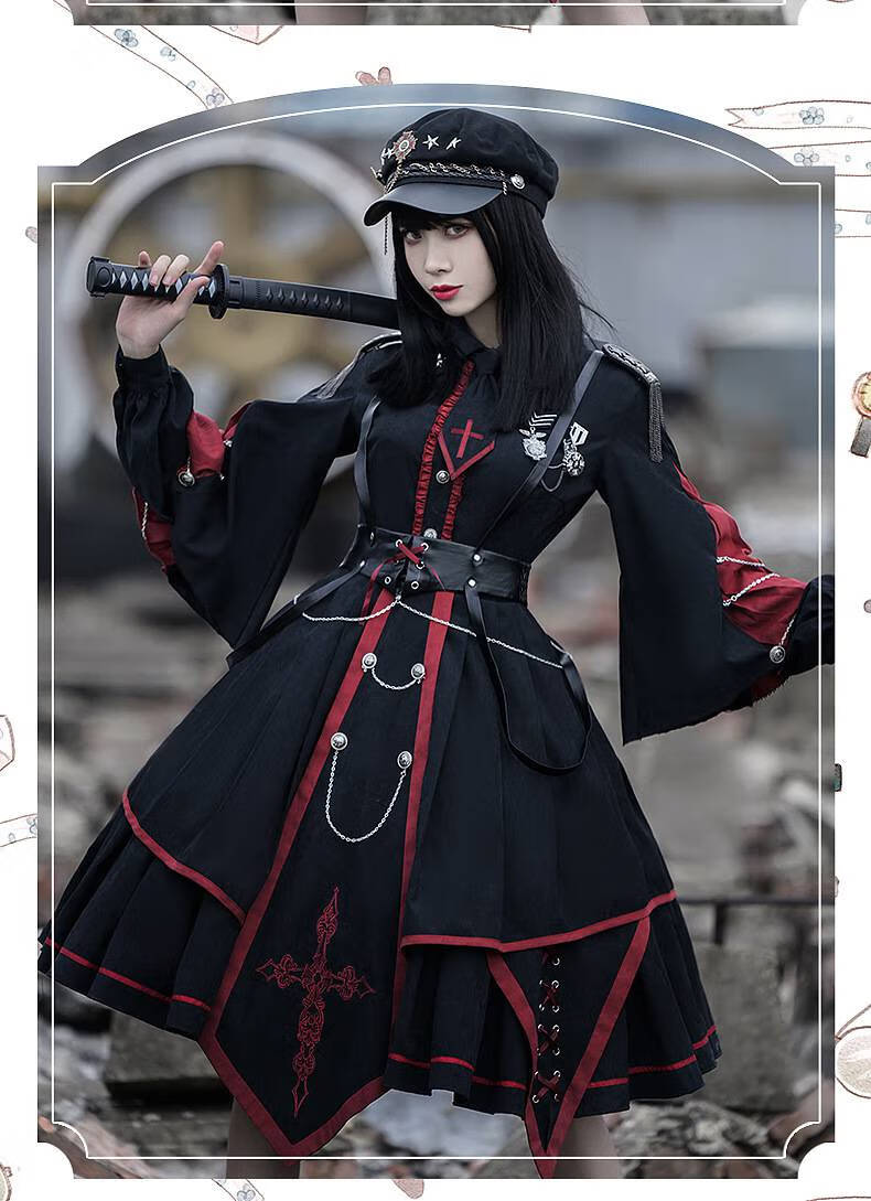 古典樱洛芙 春侣设计军风lolita 制裁者op 暗黑系复古军lo制服小裙子