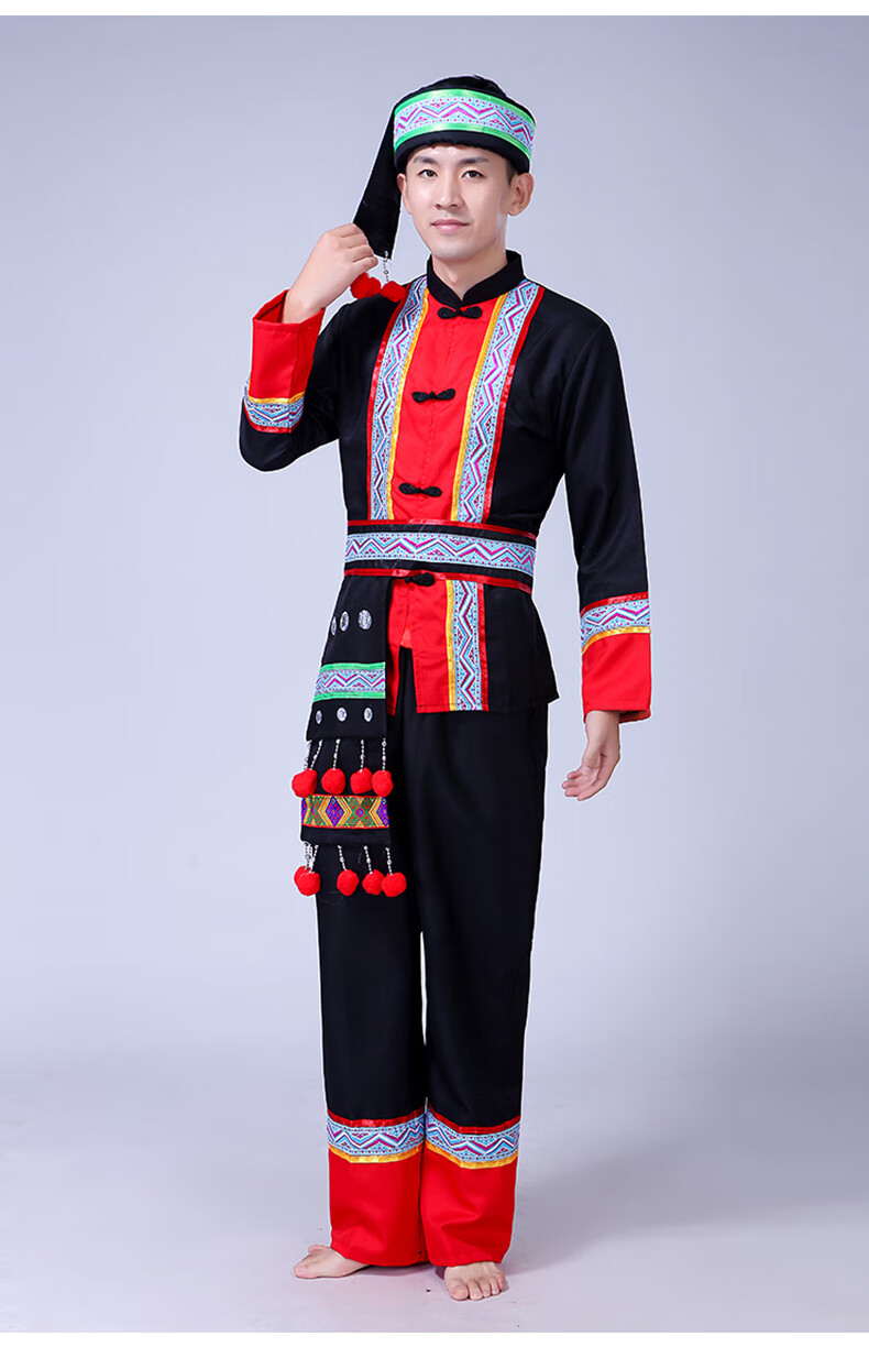 新款贵州苗族演出服男士成人少数民族壮族儿童表演服饰舞蹈舞台装1