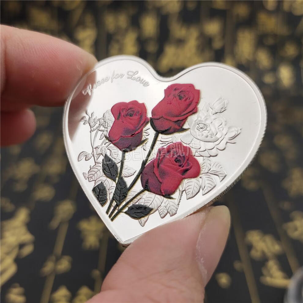七夕礼品定制 心形玫瑰纪念币 爱情520心形纪念币玫瑰花爱情纪念币