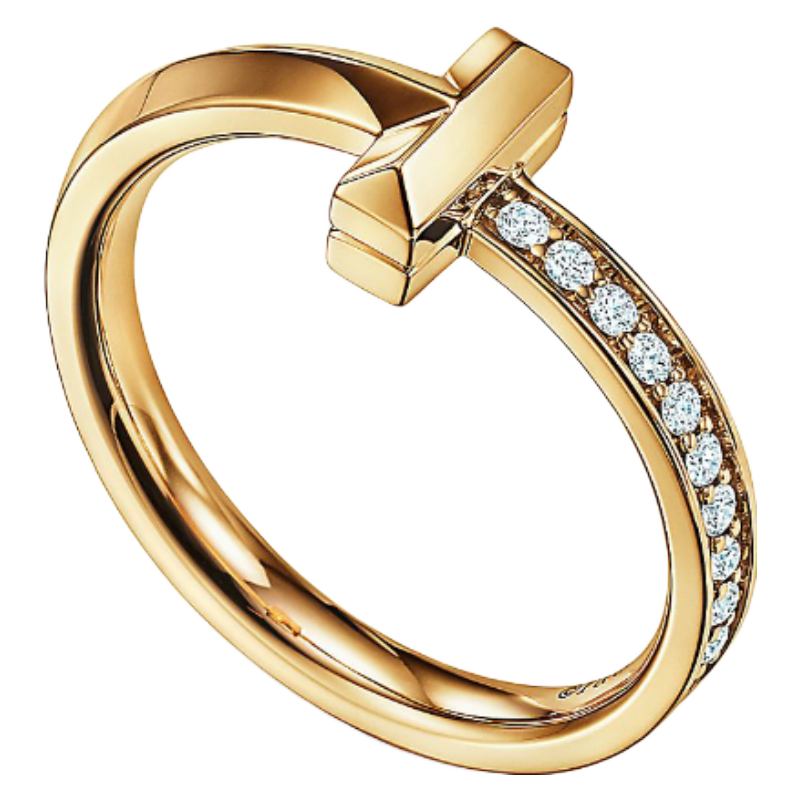 tiffanyco蒂芙尼戒指t系列18k黄金镶嵌钻石宽25毫米黄金4