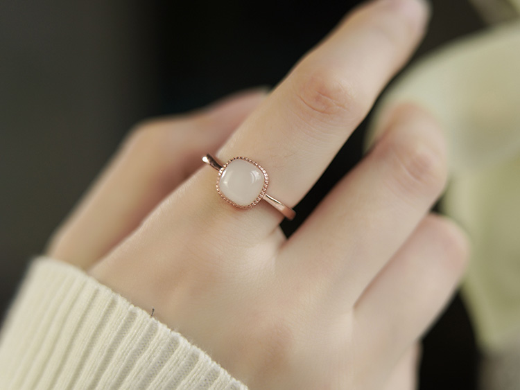 和田玉戒指女烟紫小方糖指环银玉石送情人老婆礼物 收藏加购优先发货