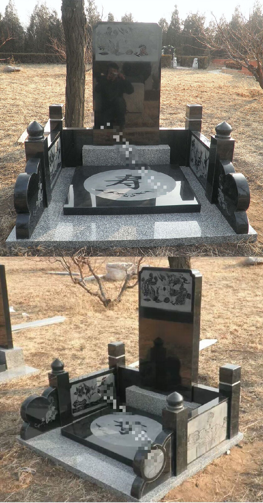 定做天然大理石草白玉青石中国黑经济农用土葬蛟龙套装石雕墓碑定制