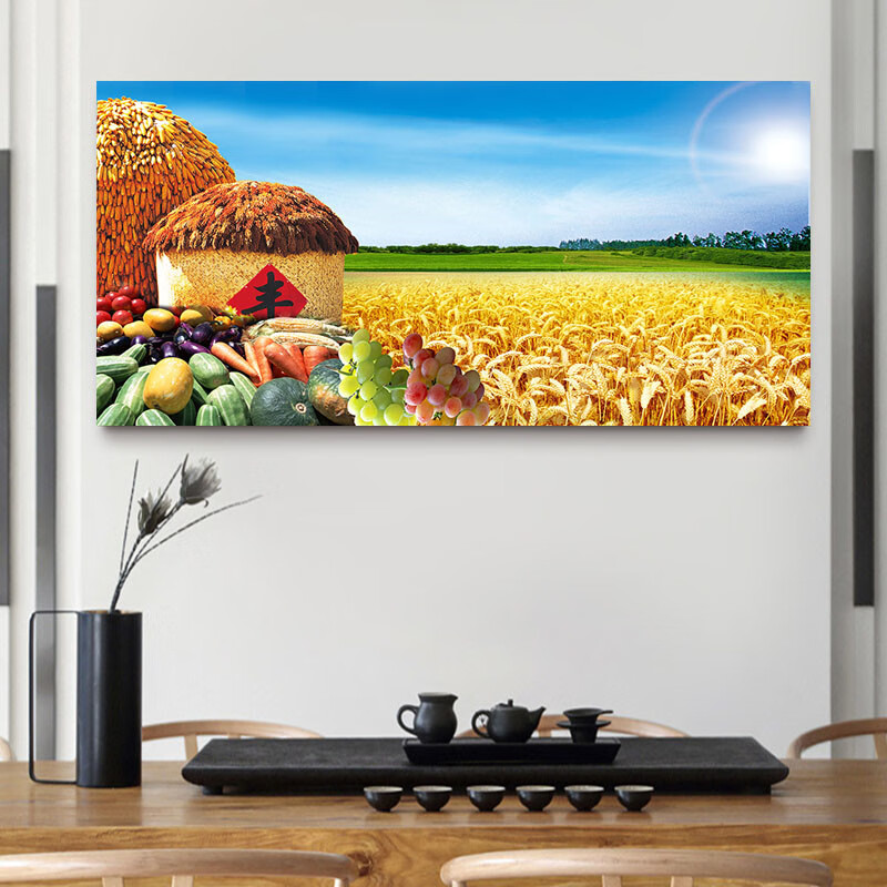 五谷丰登装饰画丰收挂画餐厅画五谷丰登装饰画五谷餐厅画横式丰收图