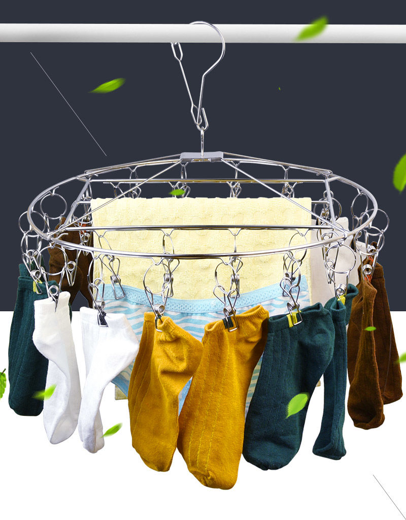 不锈钢晾衣架多夹子晾衣夹晒袜子架防风挂钩晾袜子神器多功能袜架40mm