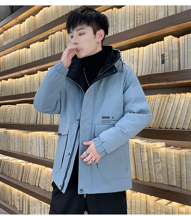 棉衣男冬装棉服男常规款韩版潮流常规外套男冬季色立领青年男装浅蓝色
