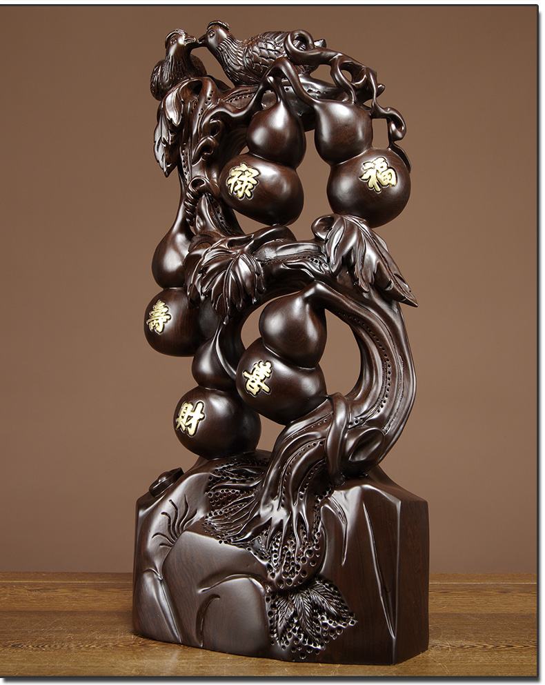 思古木雕福禄寿喜财葫芦摆件实木雕刻五福临门家居客厅寓意装饰工艺品