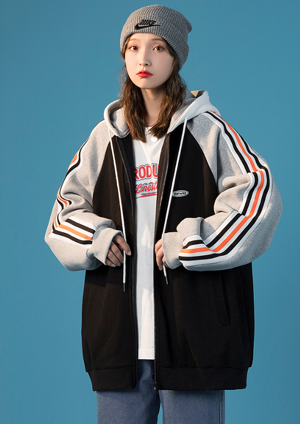棒球服外套女运动风撞色外套女2021年秋冬新款韩版慵懒风连帽开衫卫衣