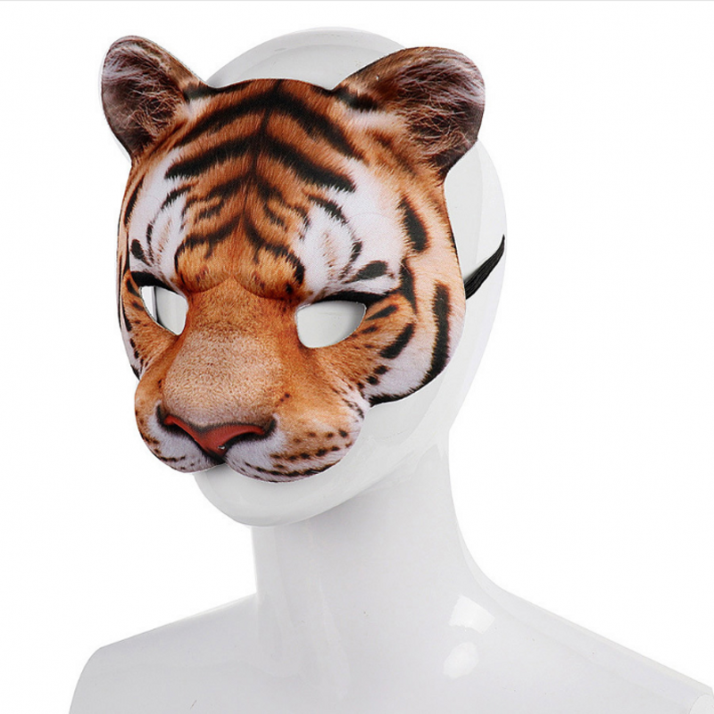 老虎面具万圣节立体大老虎面具半脸头饰头套动物面具装扮白色老虎