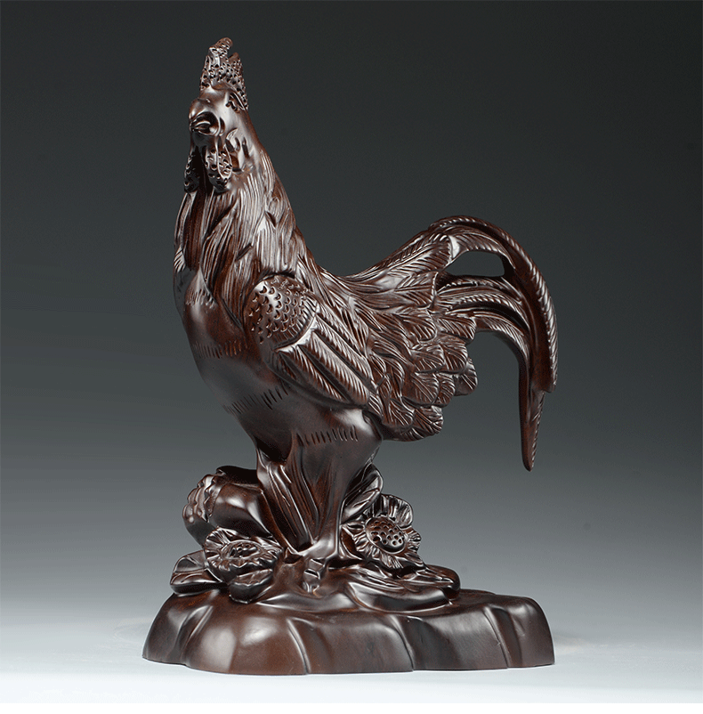 友漾木公鸡实木质动物十二生肖鸡雕刻摆件家居客厅属鸡装饰工艺品精雕