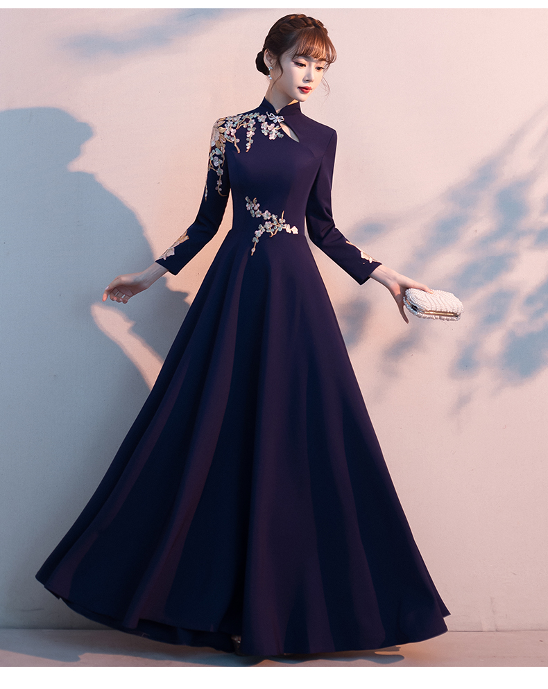 皮尔卡丹轻奢高档女装中式旗袍晚礼服女宴会气质冬季轻奢小众高端主持