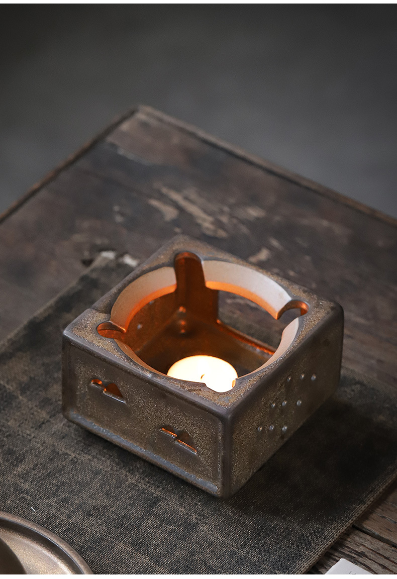 鎏金复古温茶炉日式家用蜡烛加热炉恒温茶壶保温底座陶