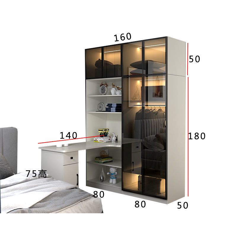 新夯线转角书桌衣柜一体小户型衣橱玻璃多功能组合柜定制连体电脑桌