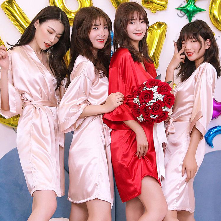 茱艾尔新娘伴娘团晨袍结婚婚礼闺蜜趴本命年刺绣睡衣睡袍睡裙女夏季
