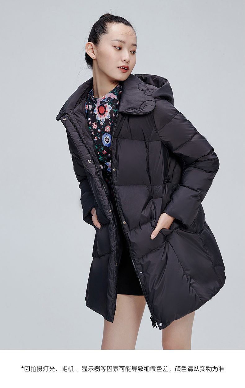 艾莱依羽绒服女2021年新款白鸭绒中长款高端加厚外套冬90白鸭绒暖白色