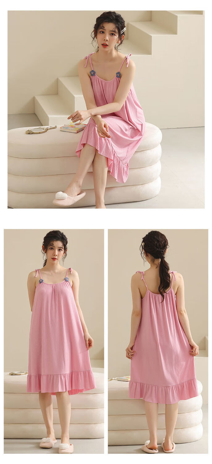 夏季吊带睡衣莫代尔吊带睡裙女夏长款连体睡衣外穿家居服性感甜美宽松