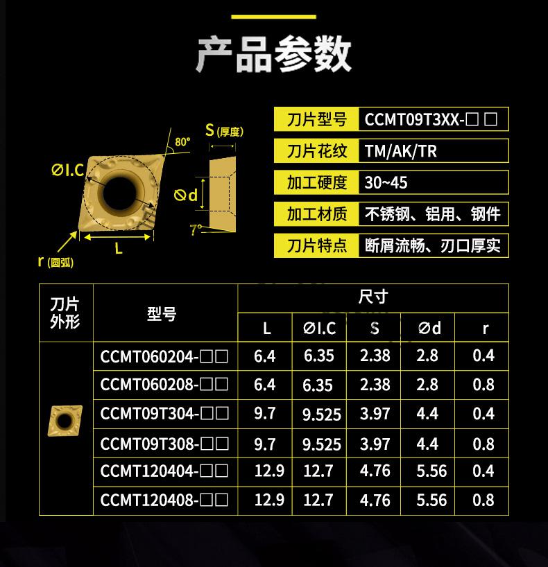 数控刀片不锈钢镗孔刀粒车床刀头ccmt09t304外圆内孔菱形车刀片08ccmt