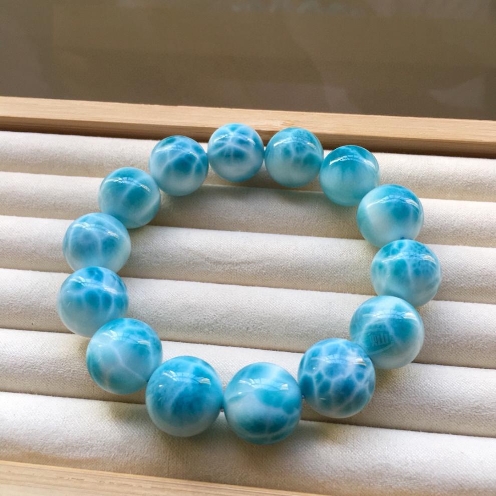 大灿龟背纹送朋友拉利玛手串16mm天然海纹石手链礼品冰种玉化料男女款