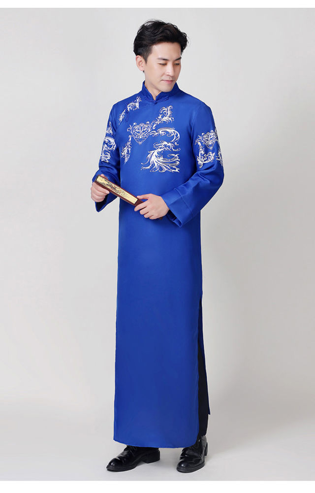 啄木鸟春秋冬季男装相声服大褂马褂长衫复古中国风唐装男合唱团班服