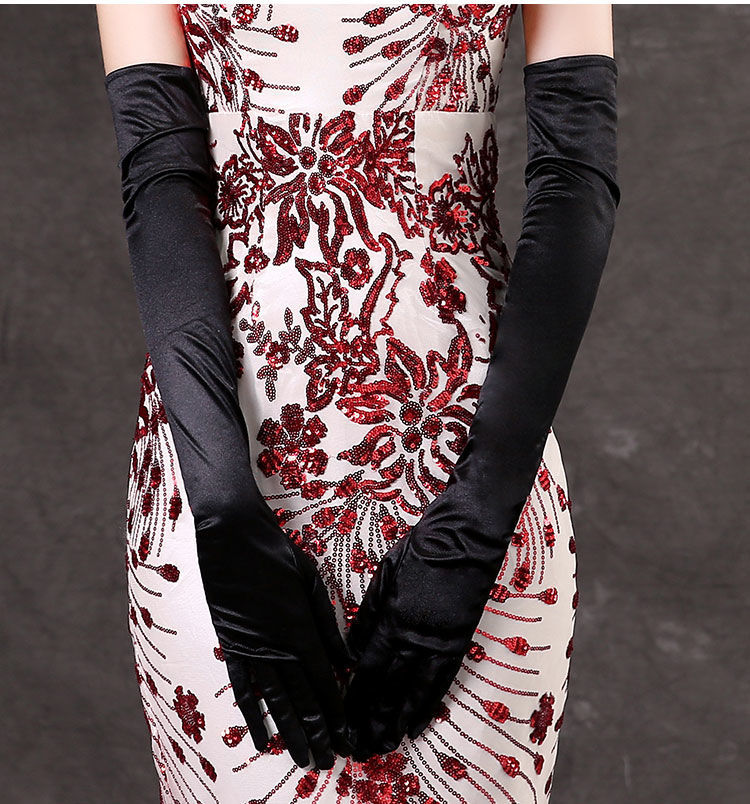 澈逸女士开车手套新娘婚纱手套夏季礼服丝滑缎面长款过肘防晒结婚婚礼