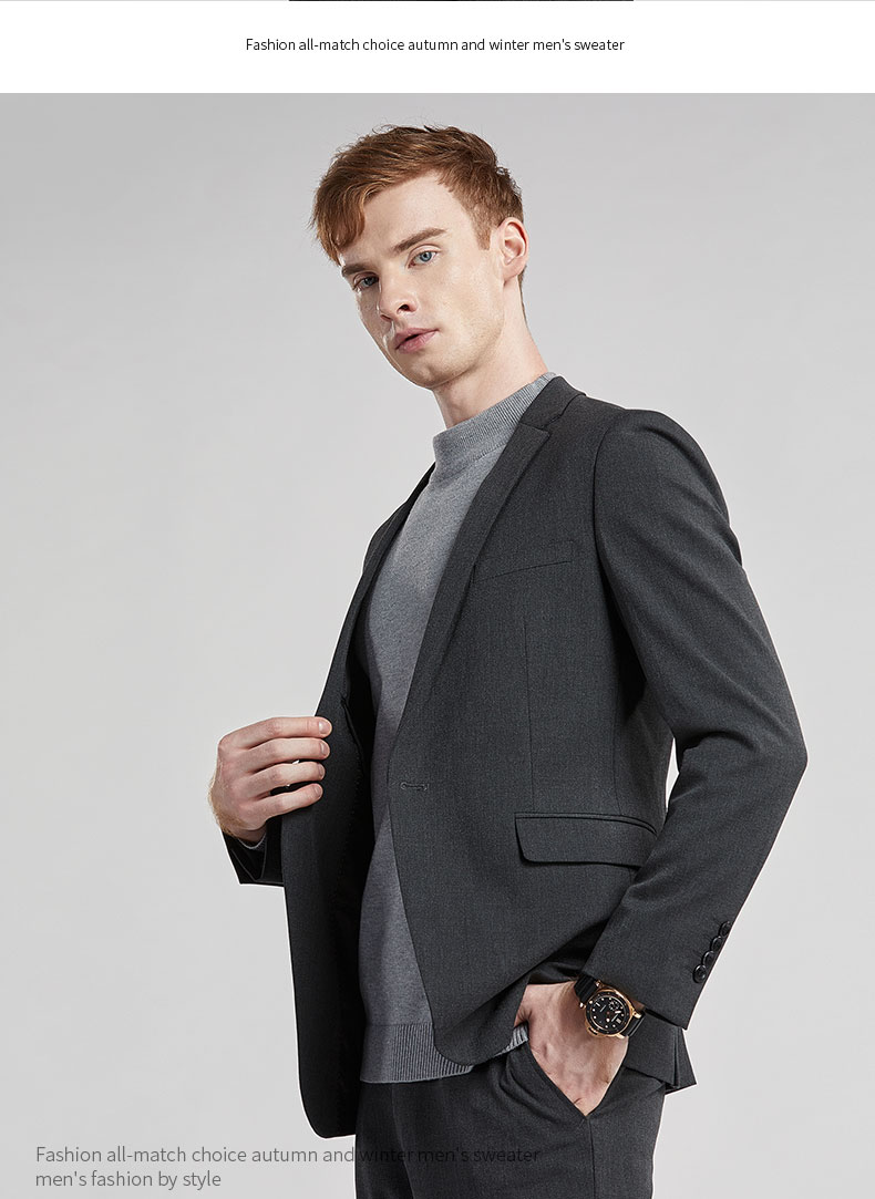 虎都商务休闲西装男套装职业正装韩版修身新郎伴郎结婚两件套礼服卡其