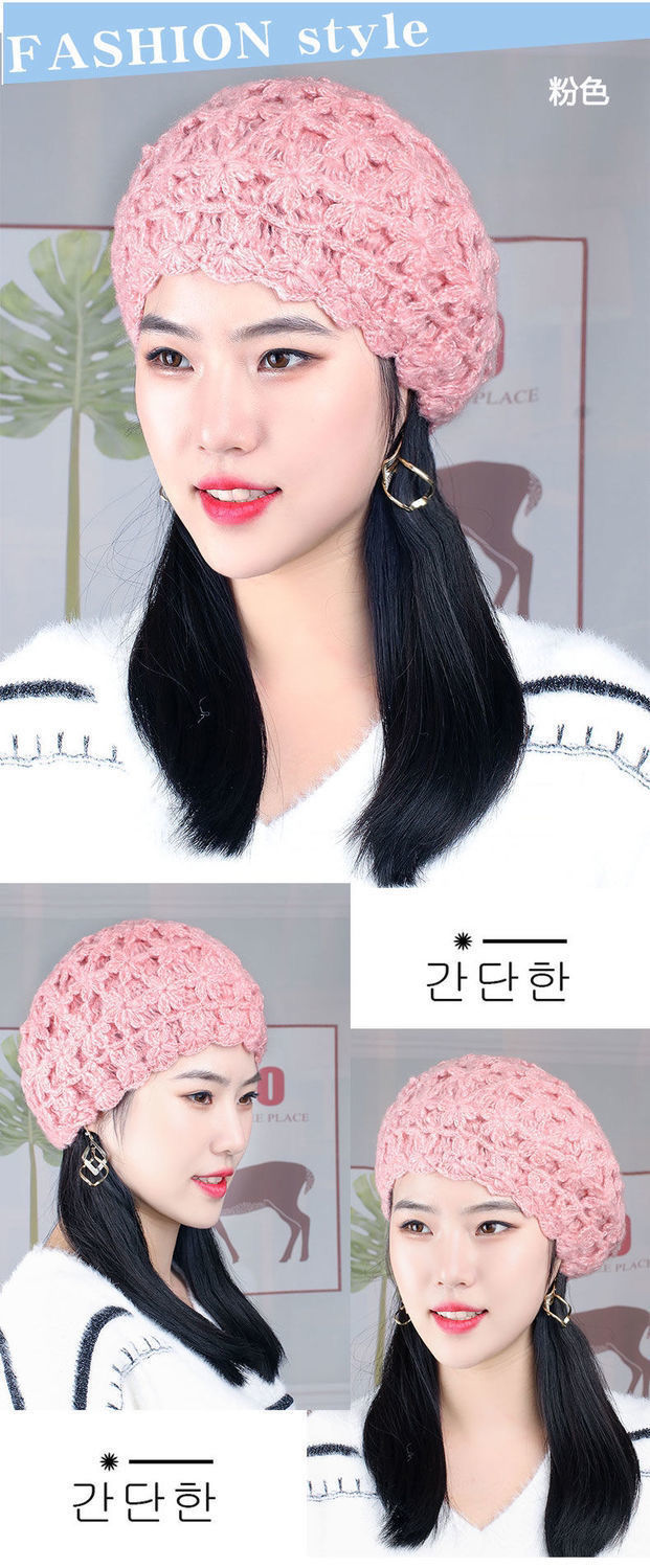遮白发帽子女士秋冬天百搭钩花针织毛线瓜皮帽网红包头帽镂空花朵遮