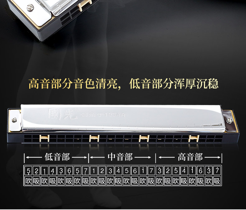 国光口琴半音阶国光口琴24复音c调28重音初学者学生演奏级男士乐器
