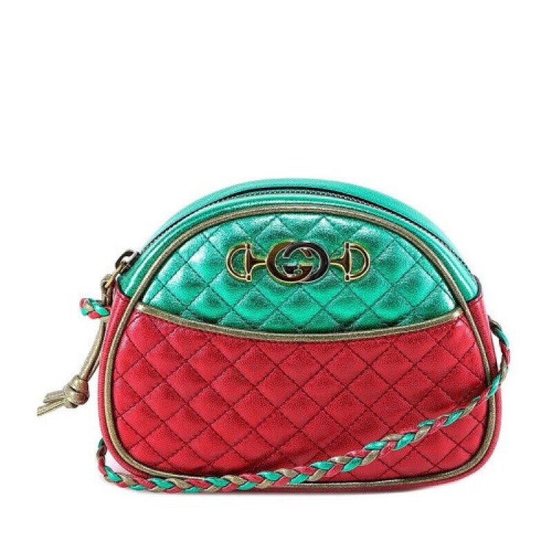 gucci古驰女包走秀款女士红蓝拼色双g徽标装饰层压皮革单肩包斜挎包