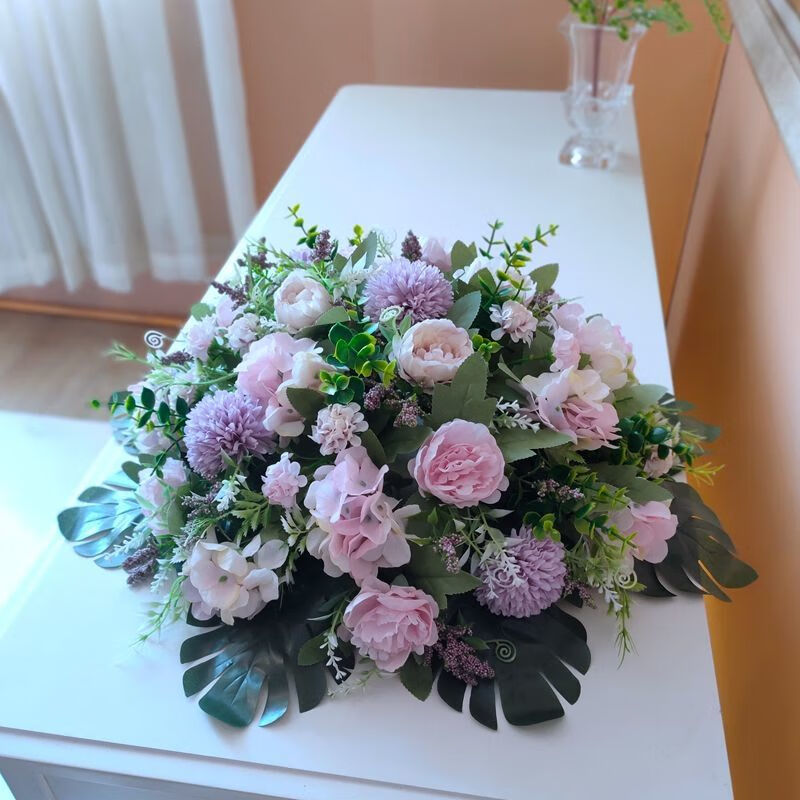 【精选】酒店圆形餐桌花仿真花摆花大转盘假花转盘花装饰花电动桌插