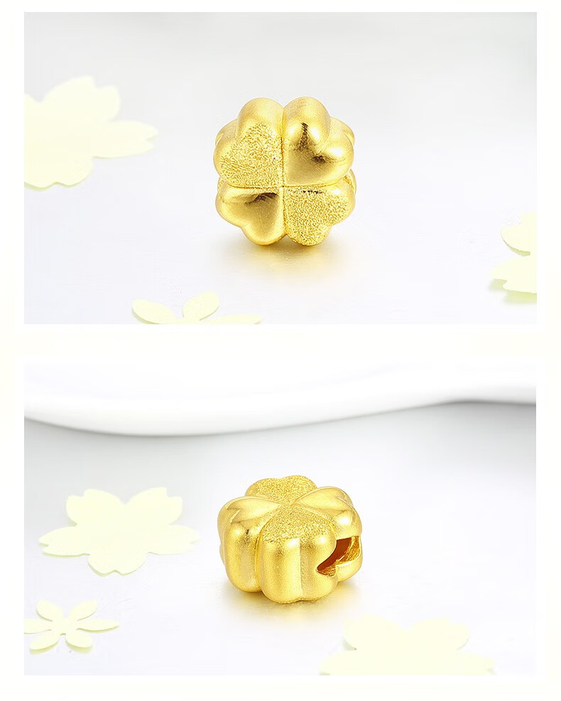老凤凰黄金四叶草吊坠女款项链999足金3d硬金幸运草吊坠足金转运珠送
