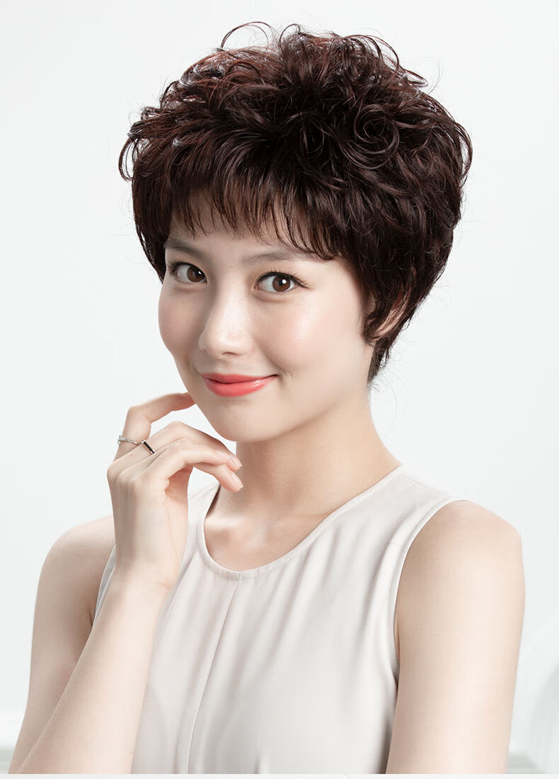 假发女全头套逼真真人真发假发套真头发50岁光头短卷发假头发全真发