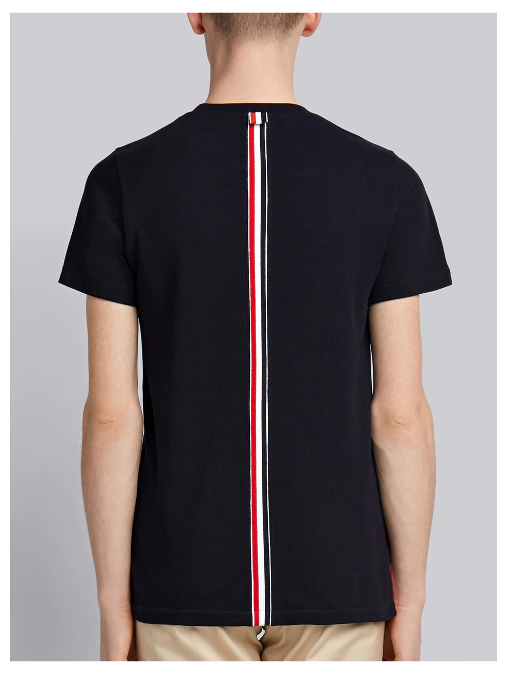 thom browne 汤姆布朗 男女同款棉质条纹拼饰短袖t恤衫 mjs056a 00050