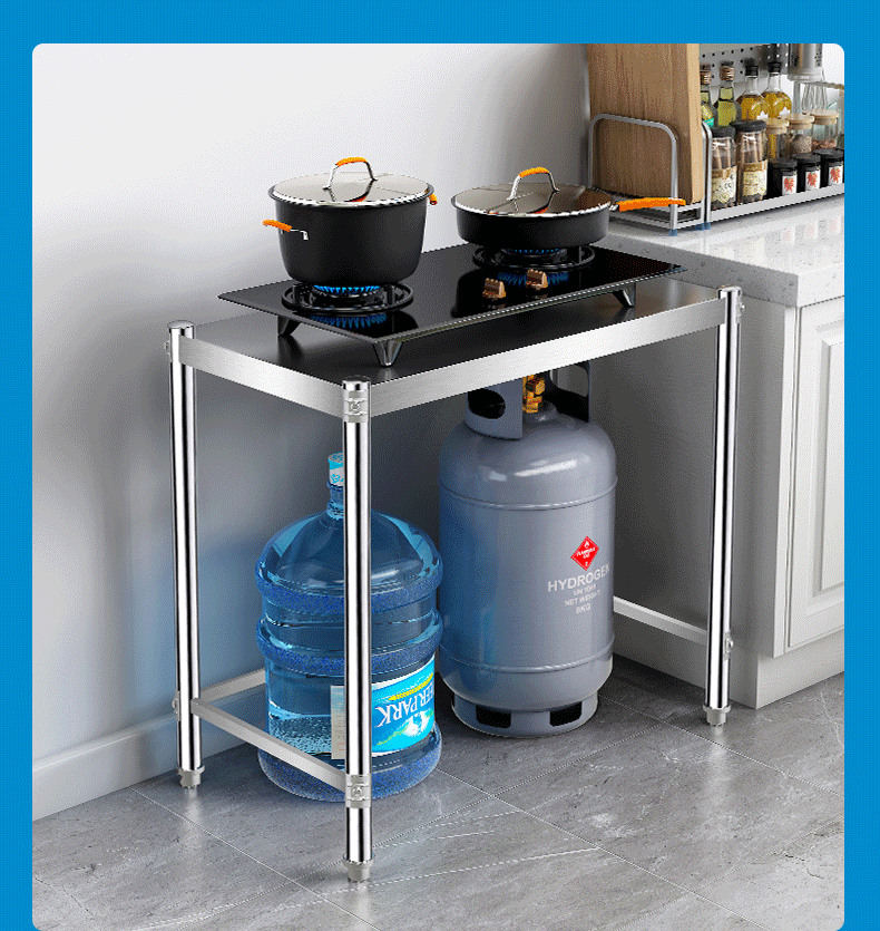 一层不锈钢厨房置物架单层收纳煤气灶台架子落地家用储物桌子1层长80