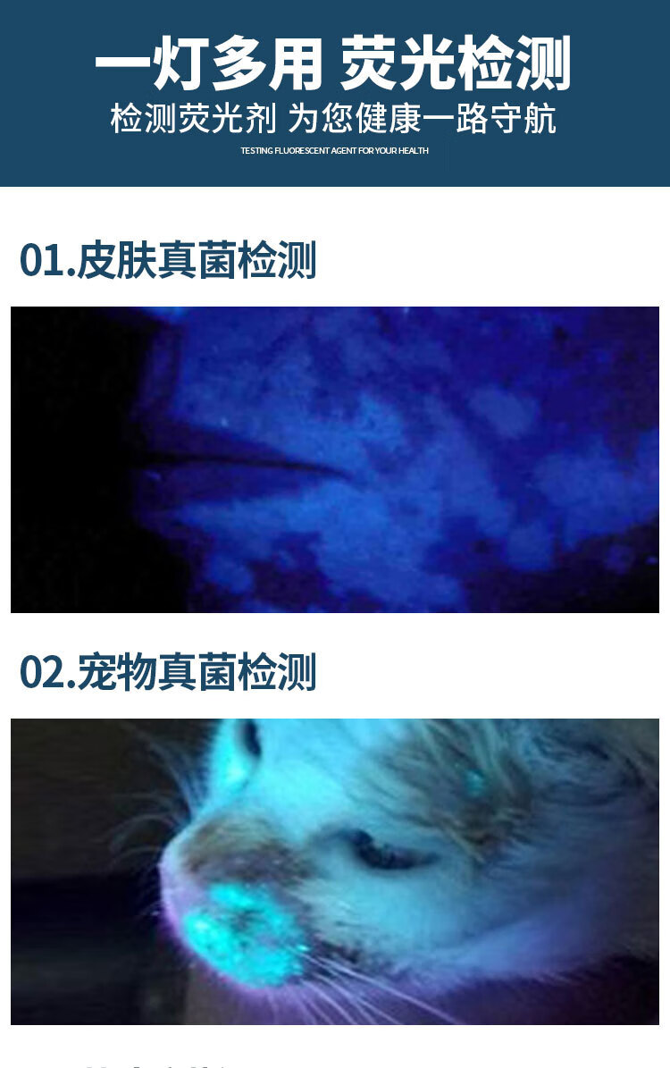 新款第三代伍德灯白斑色斑皮肤检测仪宠物细菌猫藓检测镜伍德氏灯欧插