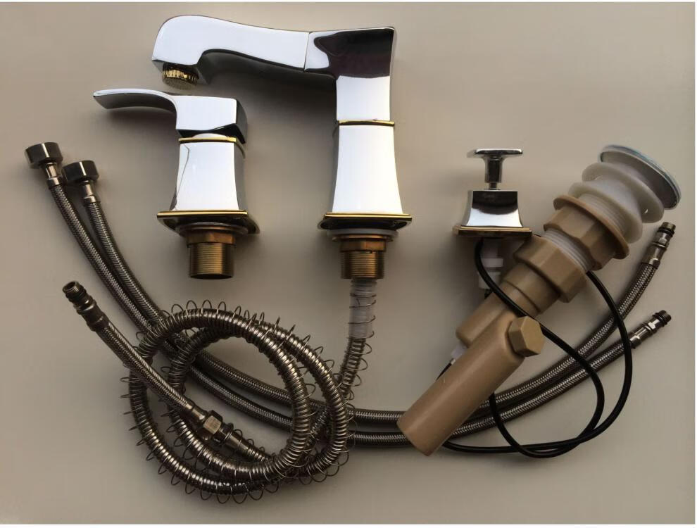 浴室柜洗脸台盆坐式抽拉冷热水二三四件套带下水龙头分体配件 a