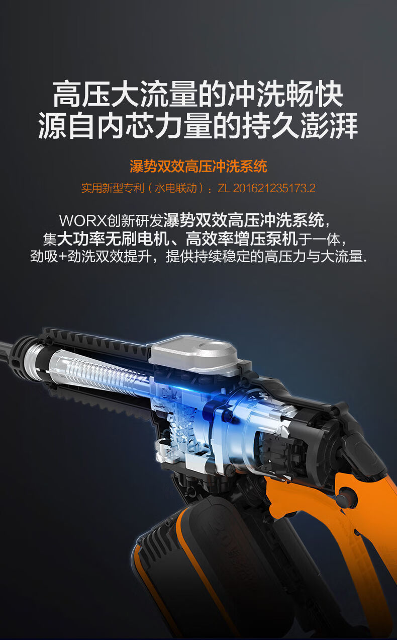威克士高压无线洗车机wg630e无刷锂电清洗机充电式便携式洗车神器wg