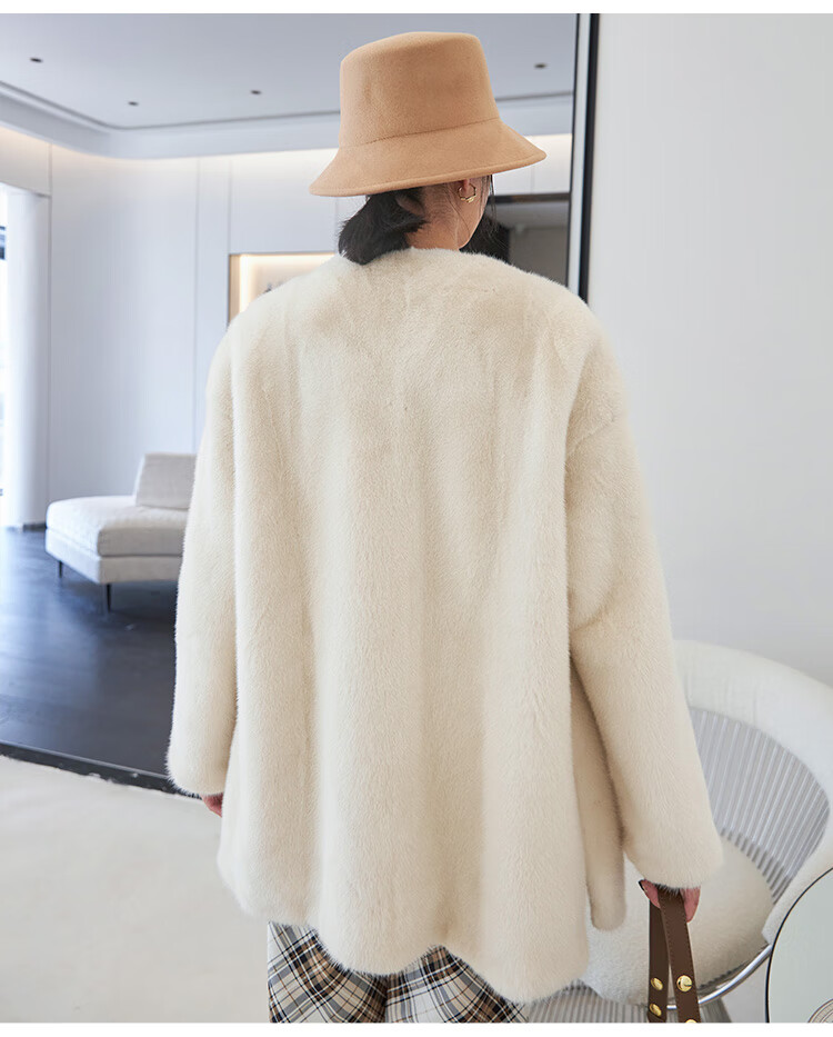 欧迪鸟品牌女装貂皮大衣女水貂外套天鹅绒腰带款整貂皮草年轻款 珍珠