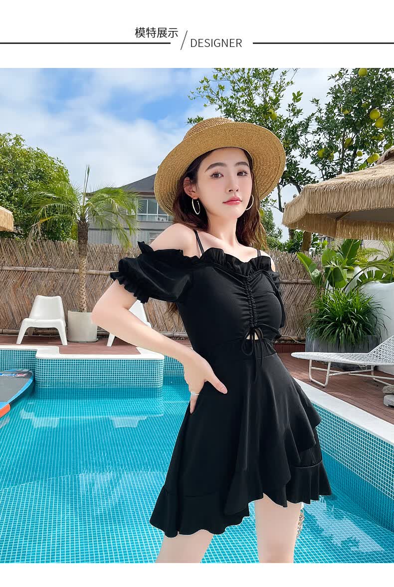 好品质】泳衣女泡温泉保守遮肉泳装连衣裙气质连体仙女范显瘦聚拢女式