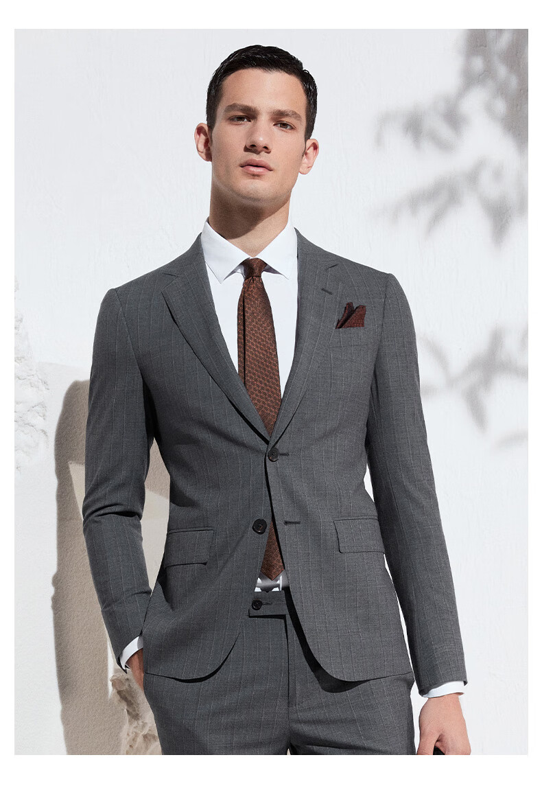 商场同款报喜鸟西装男单上衣2022春装新款商务休闲羊毛灰色西服条纹