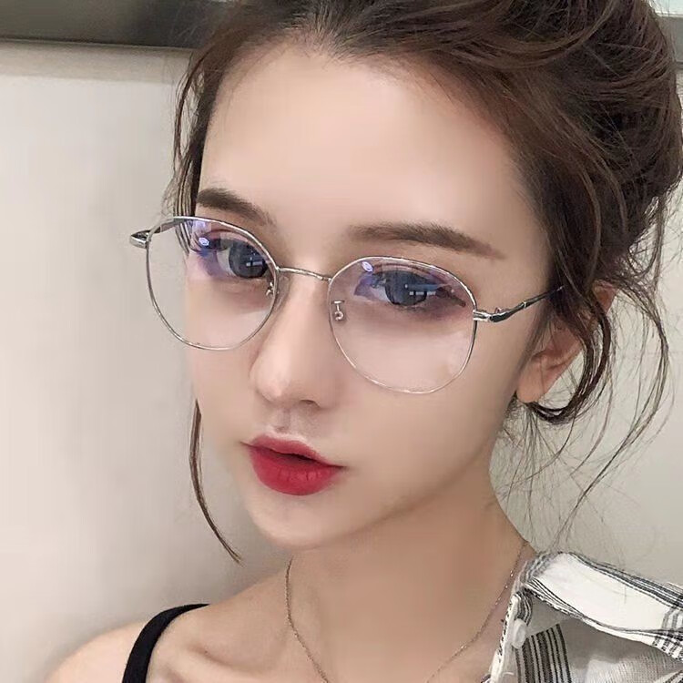 眼镜小圆框男女同款有度数防蓝光平光镜框圆形学生眼镜银色好看防蓝光