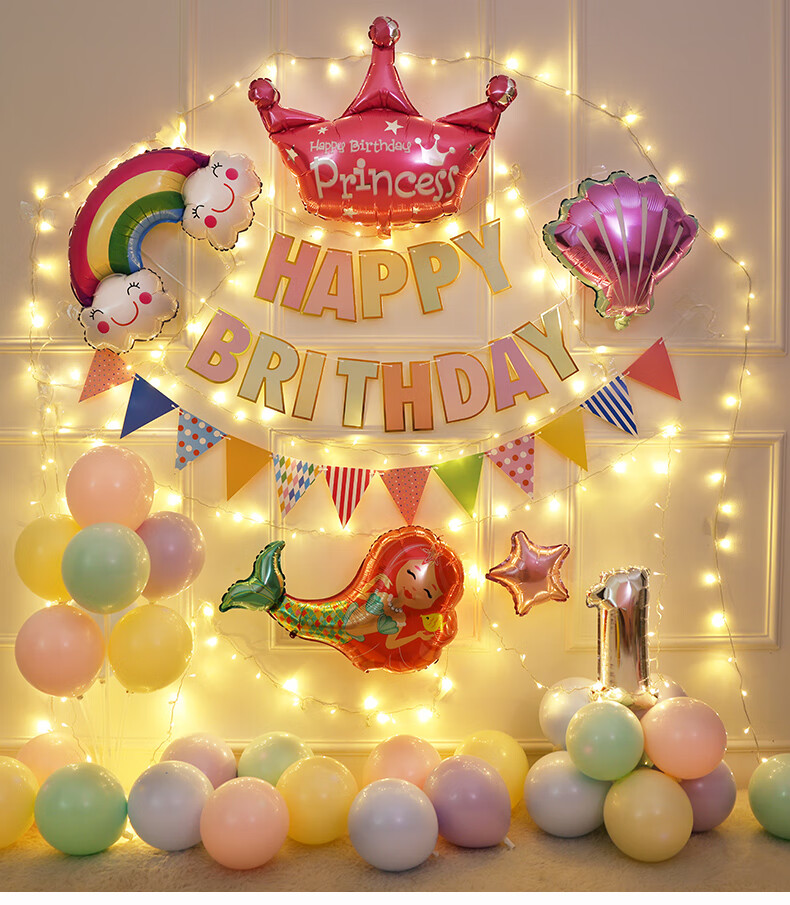 生日装饰 主题宝宝生日派对背景墙男女孩儿童周岁气球装饰品场景布置